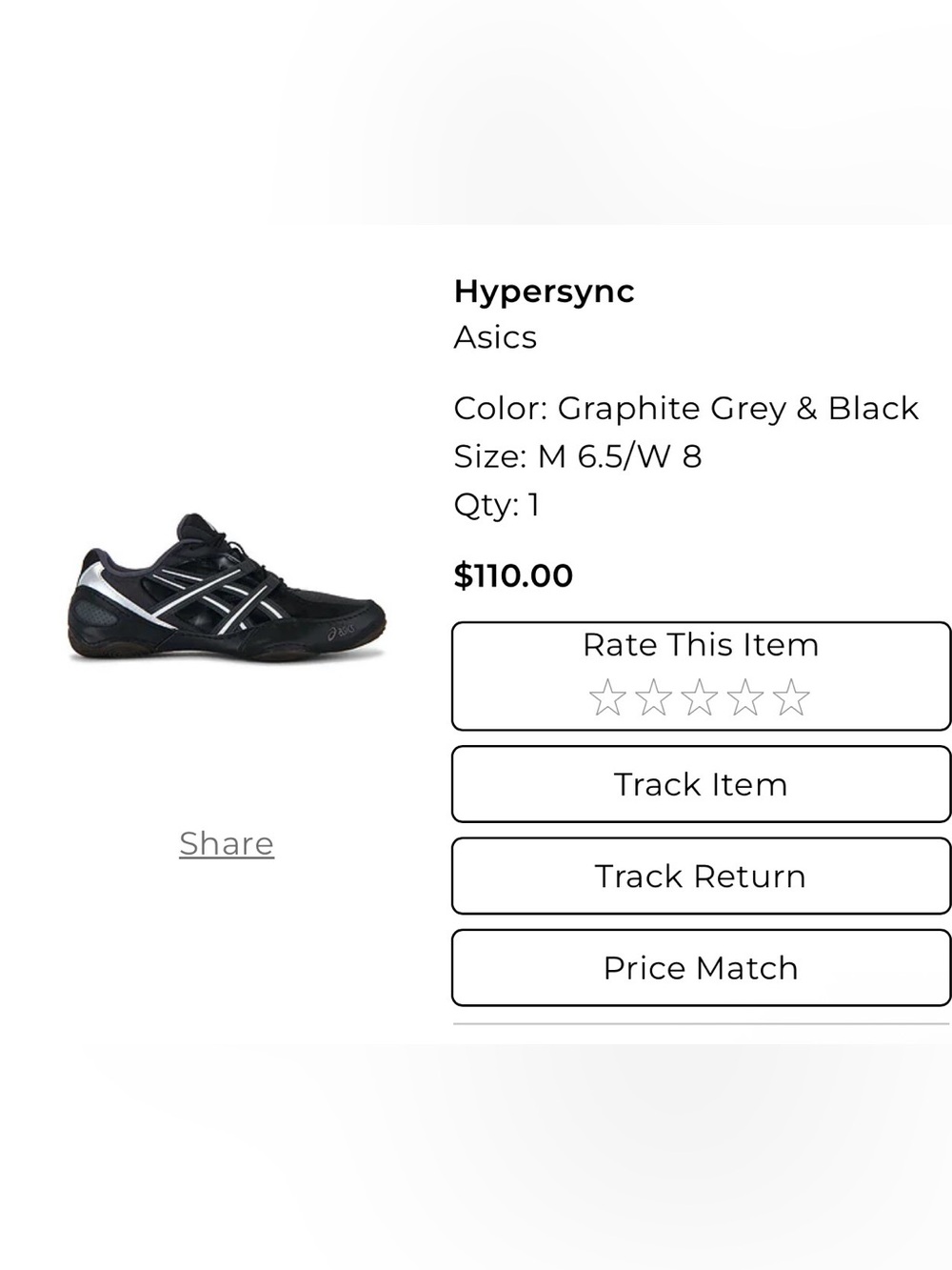 Asics Hypersync Women’s Athletic Shoes - Graphite Grey Black size 8 or 39.5
